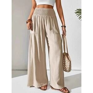 Smocked Waist Wide Leg Pants